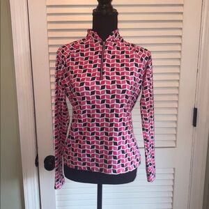 Tail Women's Pink and White Geometric Long Sleeve Golf Shirt